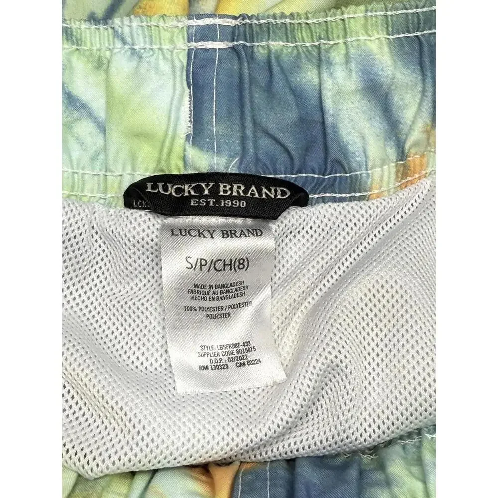 Lucky‎ Brand Swim Trunks Boys 8 Tie Dye Blue Mesh Lined Drawstring Elastic Waist